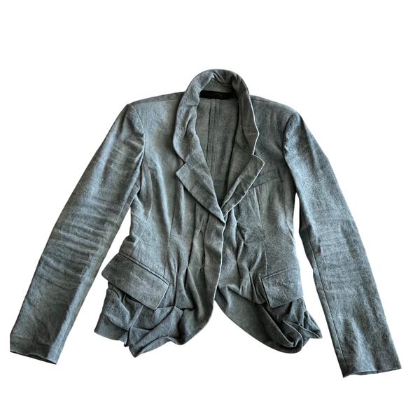 Donna Karan Collection Linen Stretch Blend Washed Denim Blue Bustle Blazer 6 - Picture 1 of 13